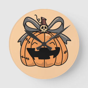 Horloge Ronde Halloween, Citrouille Visage Mignon