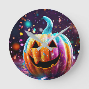 Horloge Ronde Halloween Jack O’Lantern Neon Pop Art