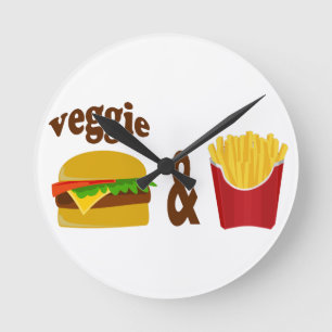 Horloge Ronde Hamburger végétarien et fritures