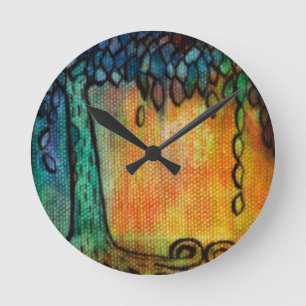 Horloge Ronde Hand Painted Colorful Tree of Life