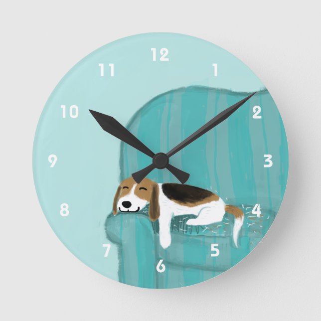 Horloge Ronde Happy Canapé Beagle - Conception de Chien Chien Ch (Recto)