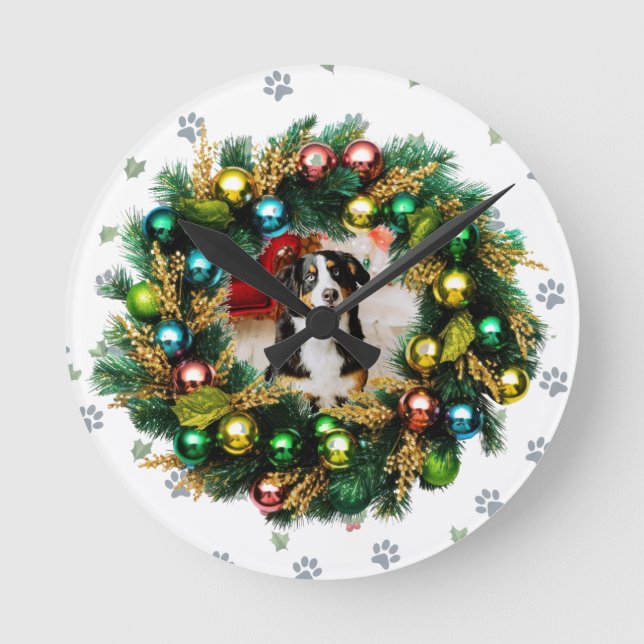 Horloge Ronde Happy Howlidays Photo Image (Recto)