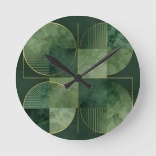 Horloge Ronde Harmonie Géométrique Or Émeraude