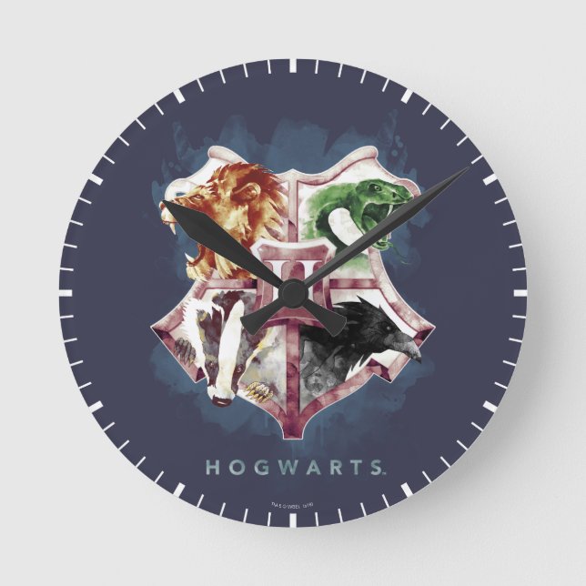 Horloge Ronde Harry Potter| Aquarelle de crête HOGWARTS™ (Recto)