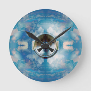 Horloge Ronde Haut-parleur de musique et ciel bleu nuageux
