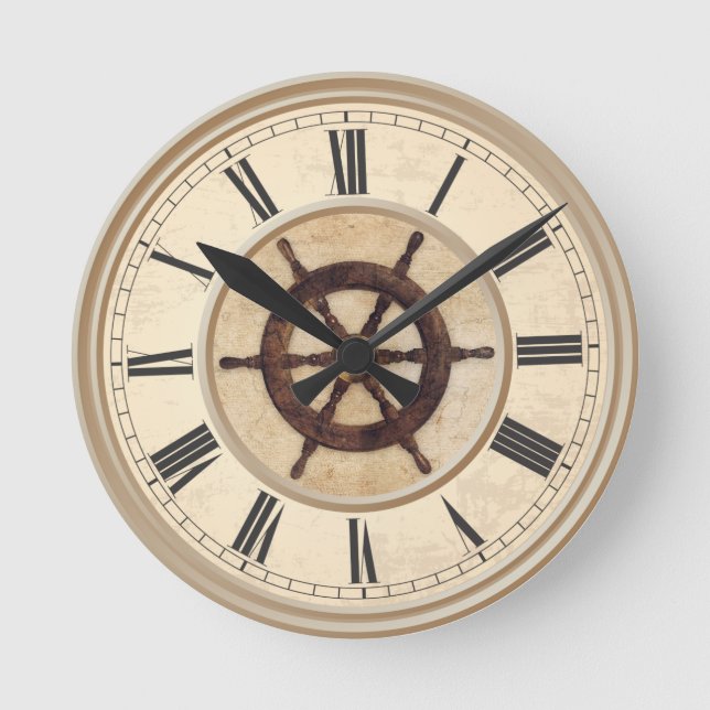 Horloge Ronde Helm en bois Vintage maritime (Recto)