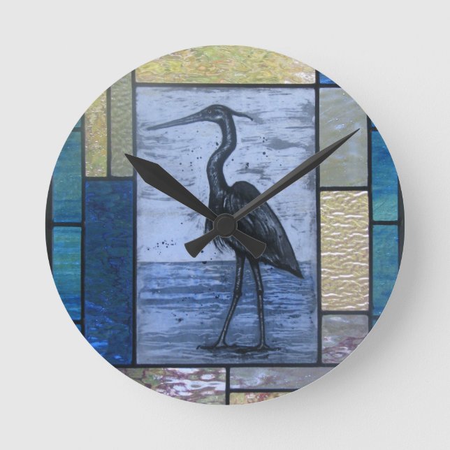 Horloge Ronde Héron bleu avec blues (Recto)