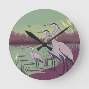 Horloge Ronde Hérons au bord du lac
