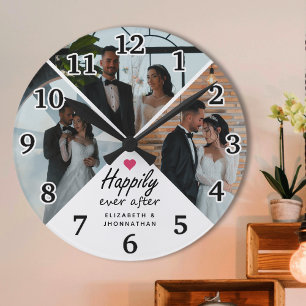 Horloge Ronde Heureux pour Toujours Collage Photo de Couple Mode