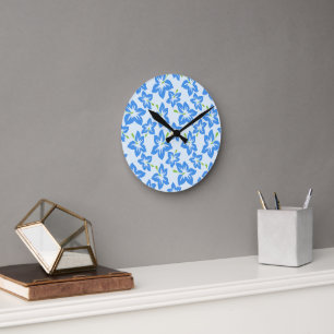 Horloge Ronde Hibiscus Bleu, Fleurs Bleues, Motif De Fleurs