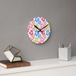 Horloge Ronde Hibiscus Coloré, Motif De Fleurs