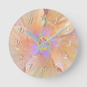Horloge Ronde Hibiscus fleur tropicale rose et or mignon été