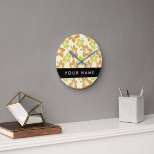 Horloge Ronde Hibiscus Jaune, Hibiscus Orange, Votre Nom