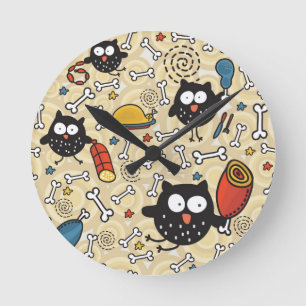 Horloge Ronde Hibou avec le motif de viande