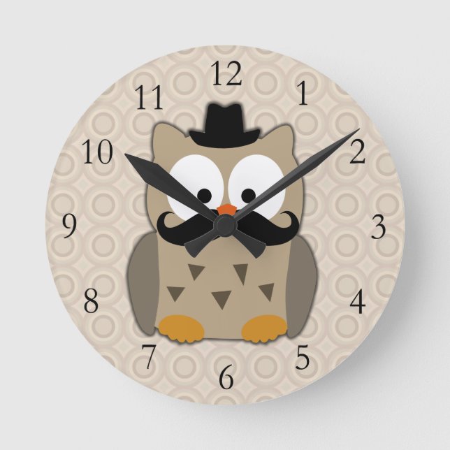 Horloge Ronde Hibou avec Moustache et Casquette (Recto)