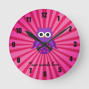 Horloge Ronde Hibou pourpre mignon
