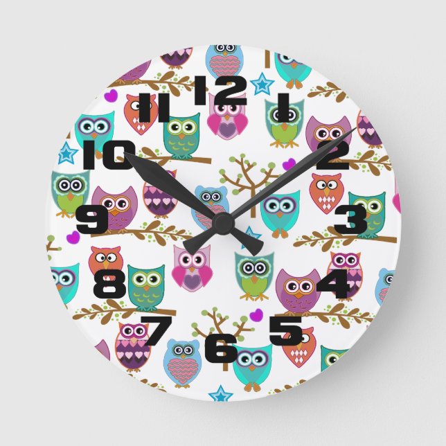Horloge Ronde hiboux heureux (Recto)