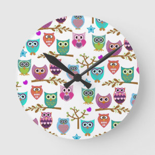 Horloge Ronde hiboux heureux