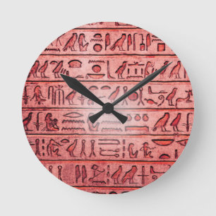Horloge Ronde Hiéroglyphes égyptiens anciens Rouge