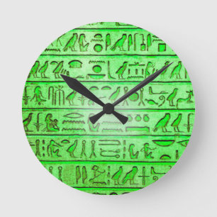 Horloge Ronde Hiéroglyphes égyptiens anciens Vert