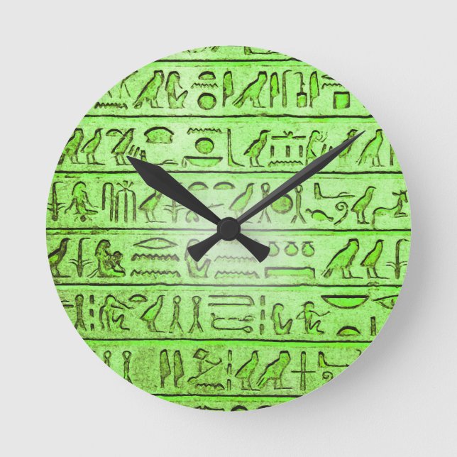 Horloge Ronde Hiéroglyphes égyptiens anciens Vert (Recto)