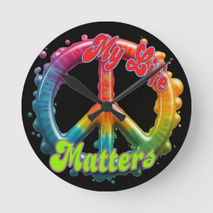 Horloge Ronde Hippie Amour Paix La Vie Compte Personnalisé