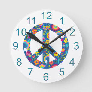 Horloge Ronde Hippy 60s Boho Peace Sign Round Clock