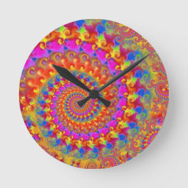 Horloge Ronde Hippy Fractal Motif rose Turquoise & Jaune