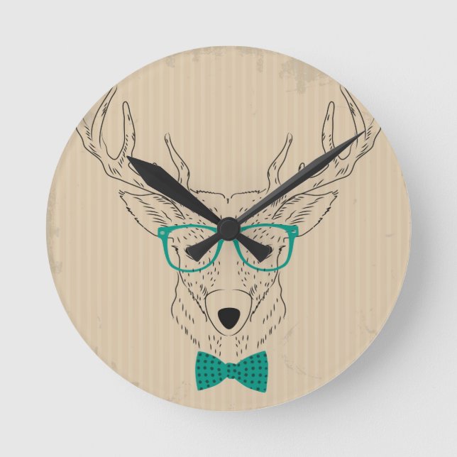 Horloge Ronde Hipster Reindeer Elk avec des lunettes grungy Noël (Recto)