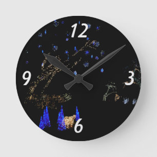 Horloge Ronde Hiver Wonderland Lumières Bleu et blanc Vacances