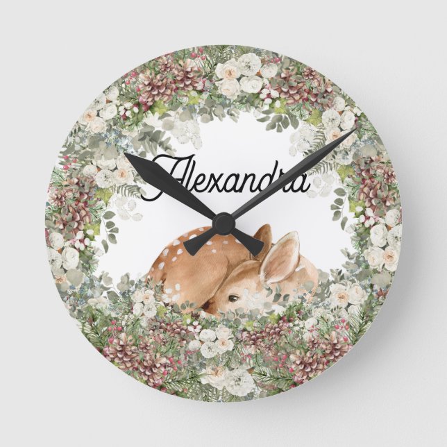 Horloge Ronde Hivernal Bois Cerf Le Sauvage Un (Recto)