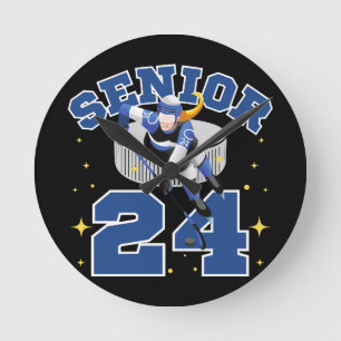 Horloge Ronde Hockey sur glace drôle Senior 2024