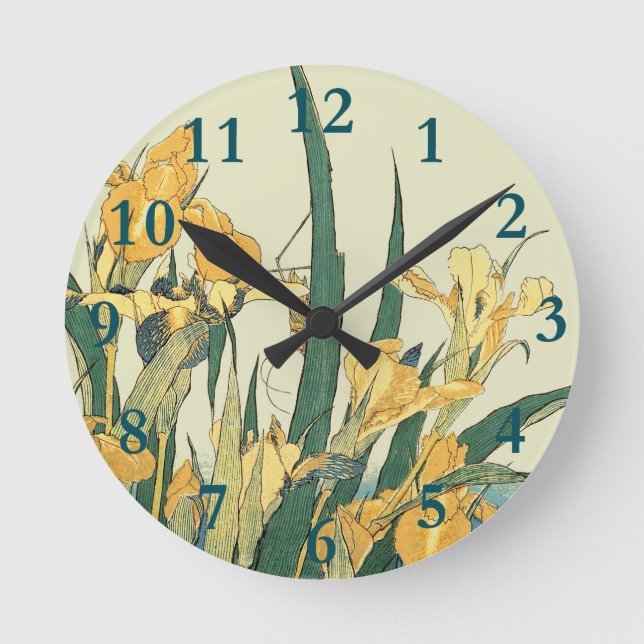 Horloge Ronde Hokusai grasshopper et iris Japon (Recto)