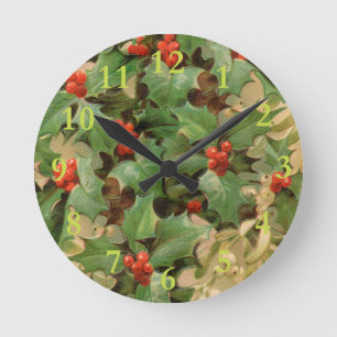 Horloge Ronde Holly Tree Noël Vintage