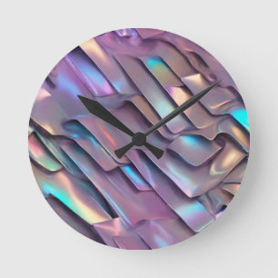 Horloge Ronde Holographie abstraite/iridescente futuriste
