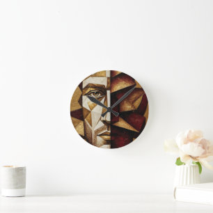 Horloge Ronde Homme cubiste or Bourguignon - Abstrait texturé