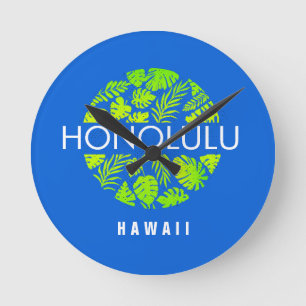 Horloge Ronde Honolulu Hawaii Tropical Nom personnalisé