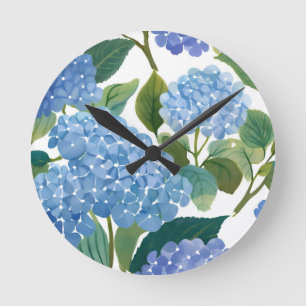 Horloge Ronde Hortensias bleus   Beau buisson floral