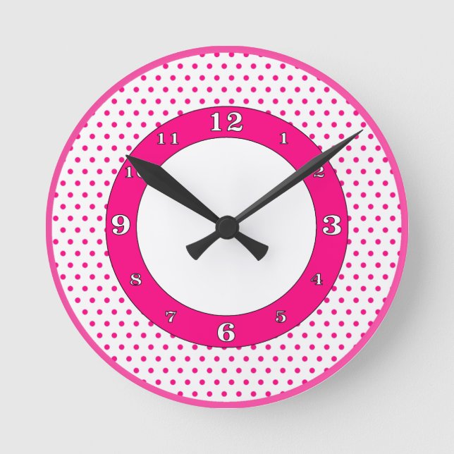 Horloge Ronde Hot Pink et White Polka Dots (Recto)