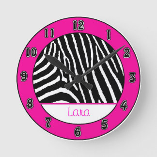 Horloge Ronde Hot Pink Girls Zebra Wall Clock