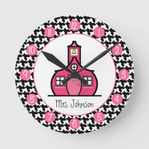 Horloge Ronde Houndstooth Personnalized Clock For Teachers