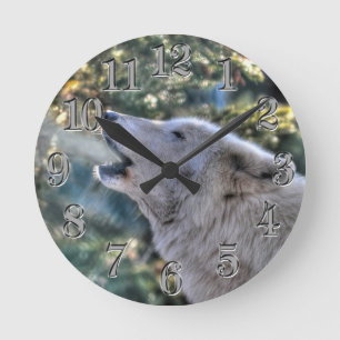 Horloge Ronde Howling Arctic Grey Wolf Portrait
