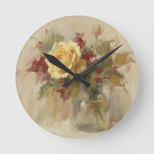 Horloge Ronde "Huile sur toile Rose simple"