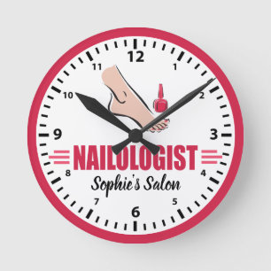 Horloge Ronde Humoristique Pedicure Pink polonais Nail Salon