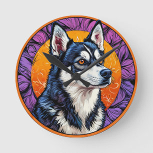 Horloge Ronde 🌸 Husky Mosaic Glow Style Chic Maison Nordique 🌸