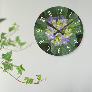 Horloge Ronde Hydrangée violette vert Jaune