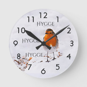 Horloge Ronde Hygge avec un joli Robin dans la neige
