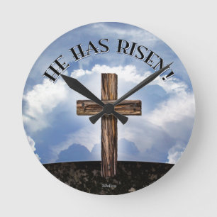 Horloge Ronde Il Est Ressuscité Croix Rugueuse Ciel