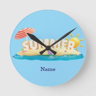 Horloge Ronde Île de plage estivale 3D Tendance Vacances tropica
