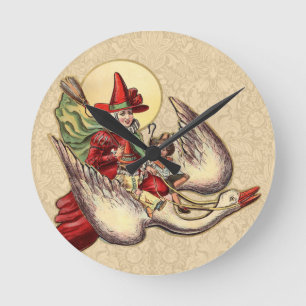 Horloge Ronde Illustration Antique de l'Enfant de Mère l'Oye